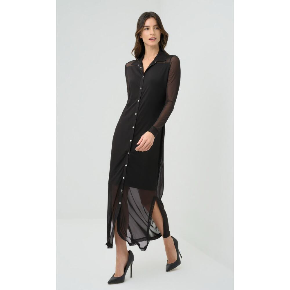 Anatomie Dress Small Colette Mesh Overlay Shirt Maxi Black Sheer Elegant Chic - Picture 2 of 16
